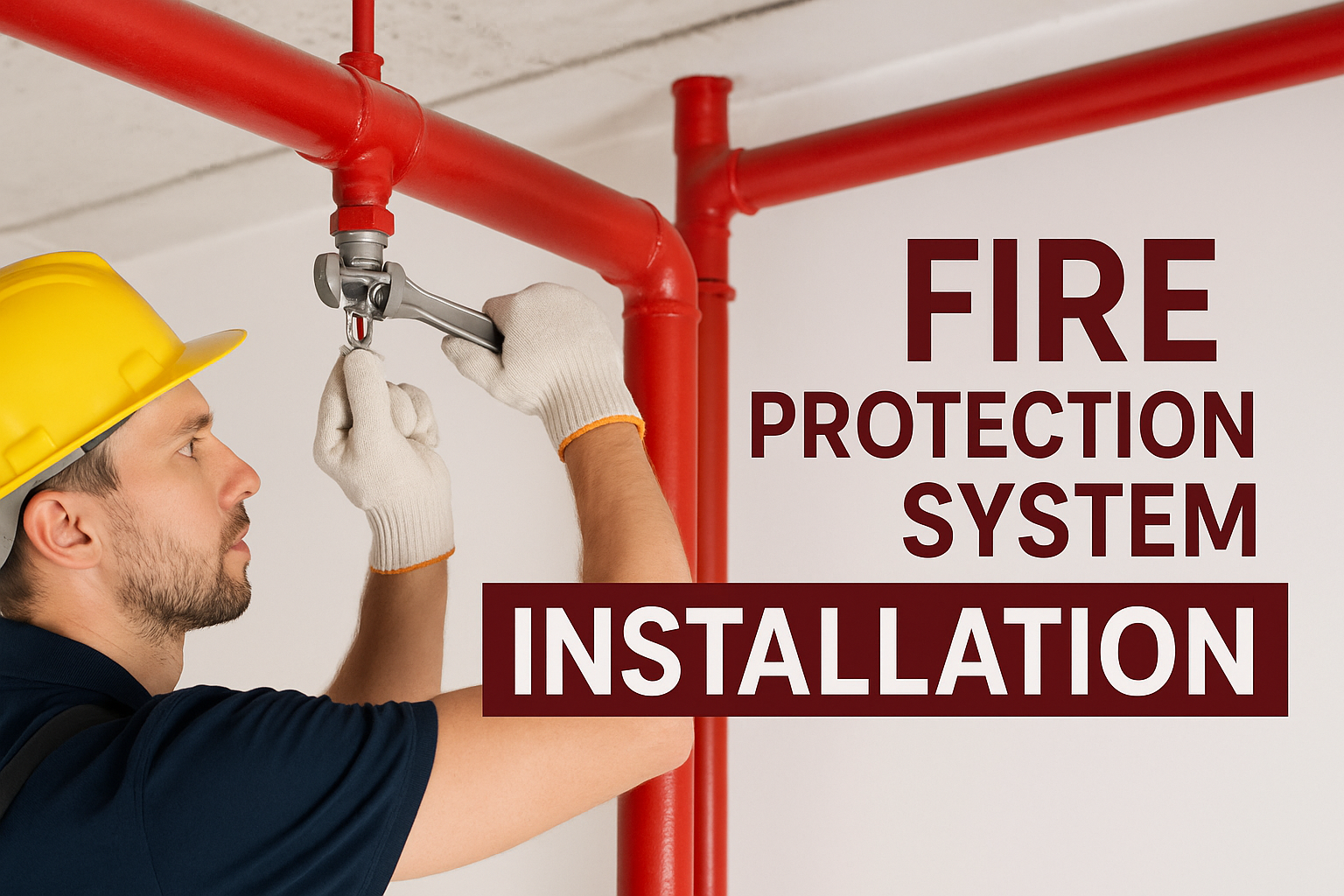 Technician installing fire protection system in India - Vinayak Fire Services